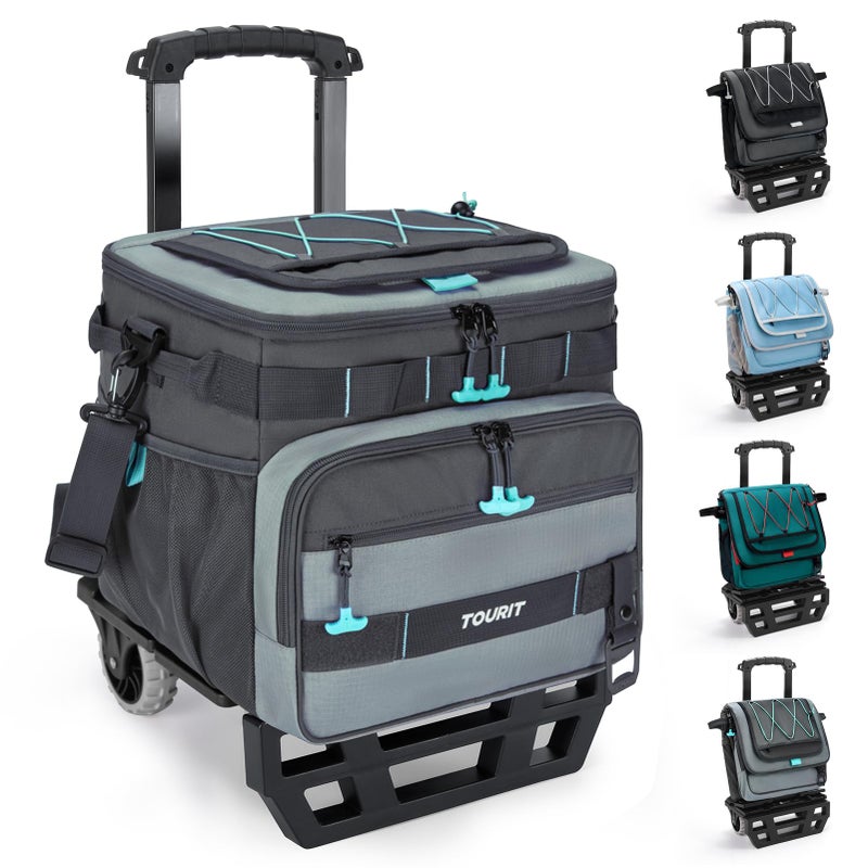 TOURIT Collapsible 48-Can Leak-Proof Insulated Rolling Cooler with All-Terrain Cart, Upgraded Fixtures and New Wheels Suitable for Beach, Picnic, Shopping - Image 1