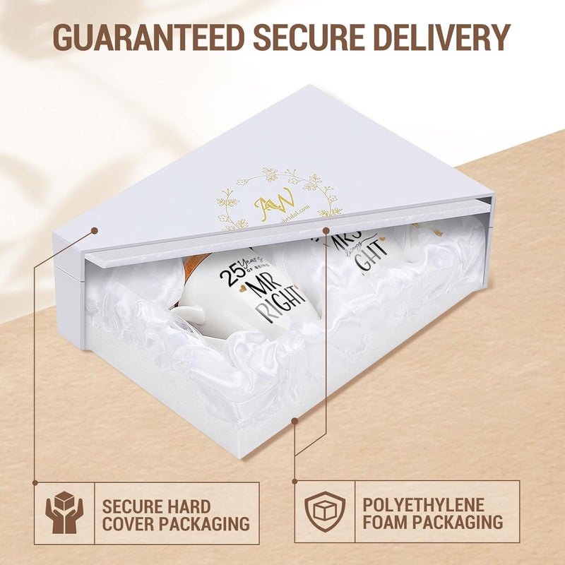 AW BRIDAL مجموعة هدايا عيد الزواج الخامس والعشرين من AW BRIDAL لموسم عيد الميلاد للسيد والسيدة، أكواب قهوة مبتكرة مجموعة من 2 سعة 12 أونصة، هدايا عيد الزواج الخامس والعشرين للوالدين، هدايا له ولها، هدايا خزفية للزوج والزوجة - Image 2