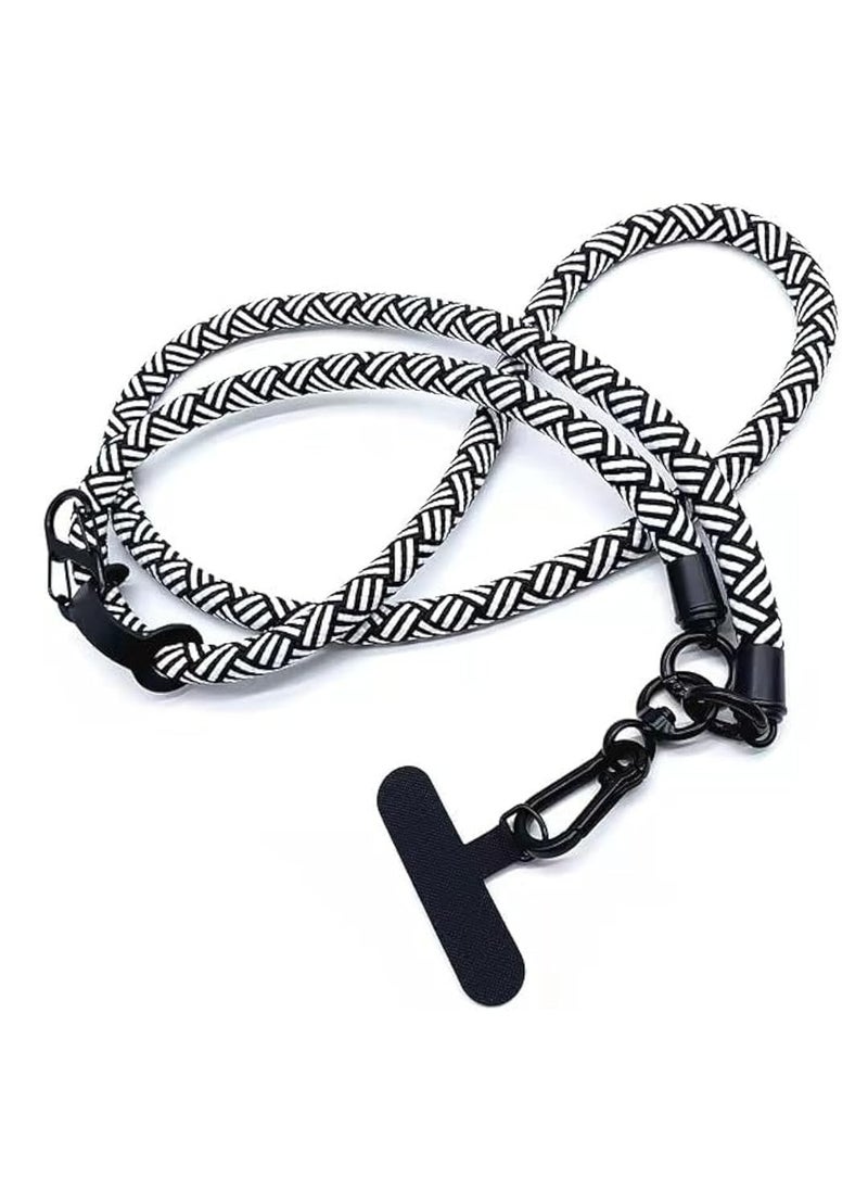 Oasisgalore 120cm Adjustable Cell Phone Lanyard, Black, White, with Extra Hook for AirPods Case, Keychain, Crossbody Phone Strap  - Image 1