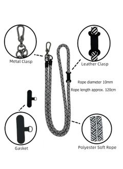 Oasisgalore 120cm Adjustable Cell Phone Lanyard, Black, White, with Extra Hook for AirPods Case, Keychain, Crossbody Phone Strap  - Image 2