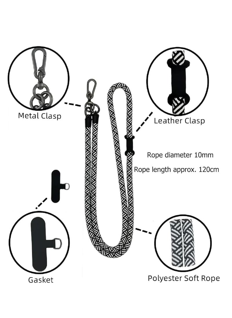 Oasisgalore 120cm Adjustable Cell Phone Lanyard, Black, White, with Extra Hook for AirPods Case, Keychain, Crossbody Phone Strap  - Image 2