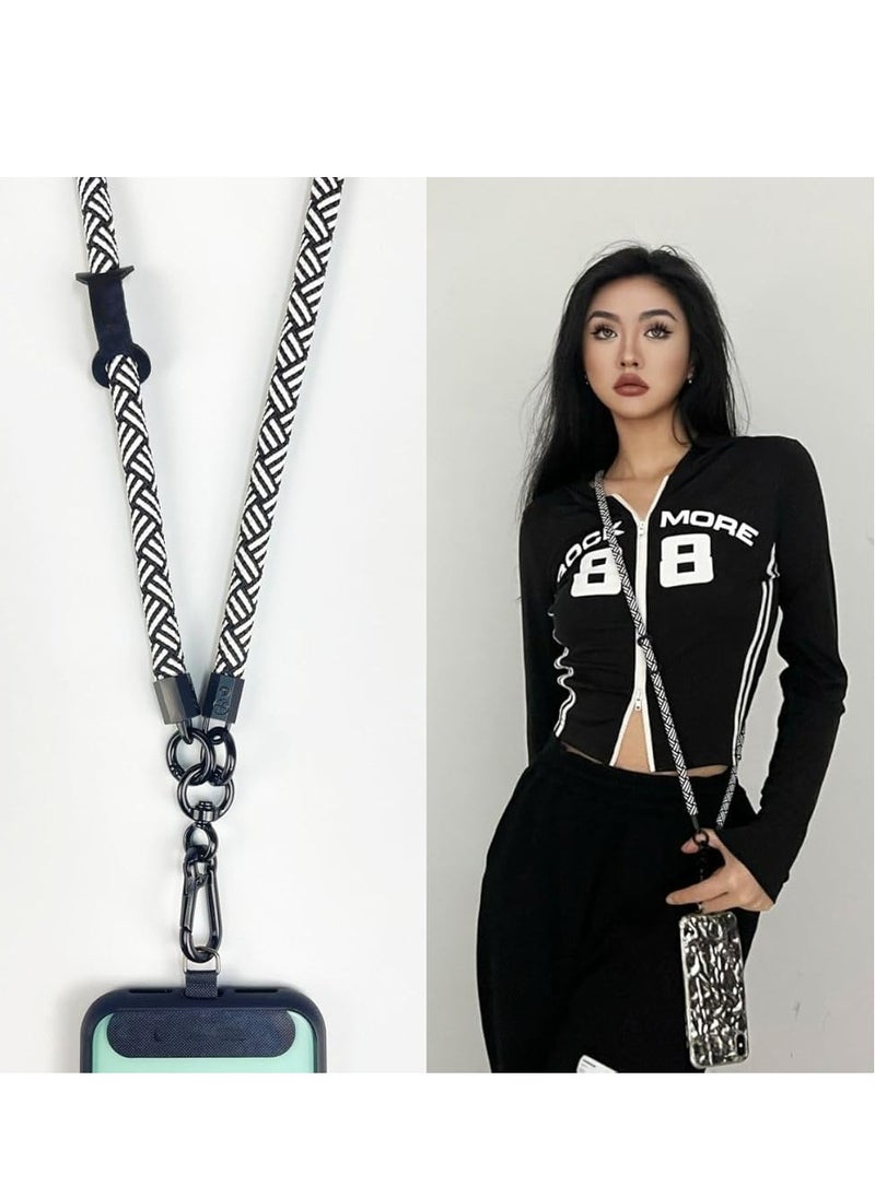 Oasisgalore 120cm Adjustable Cell Phone Lanyard, Black, White, with Extra Hook for AirPods Case, Keychain, Crossbody Phone Strap  - Image 4