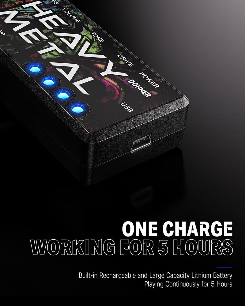 Donner مضخم سماعات الجيتار دونر هيدفون ثقيل ميتال قابل لإعادة الشحن عبر USB مضخم سماعات جيتار كهربائي صغير محمول - Image 3