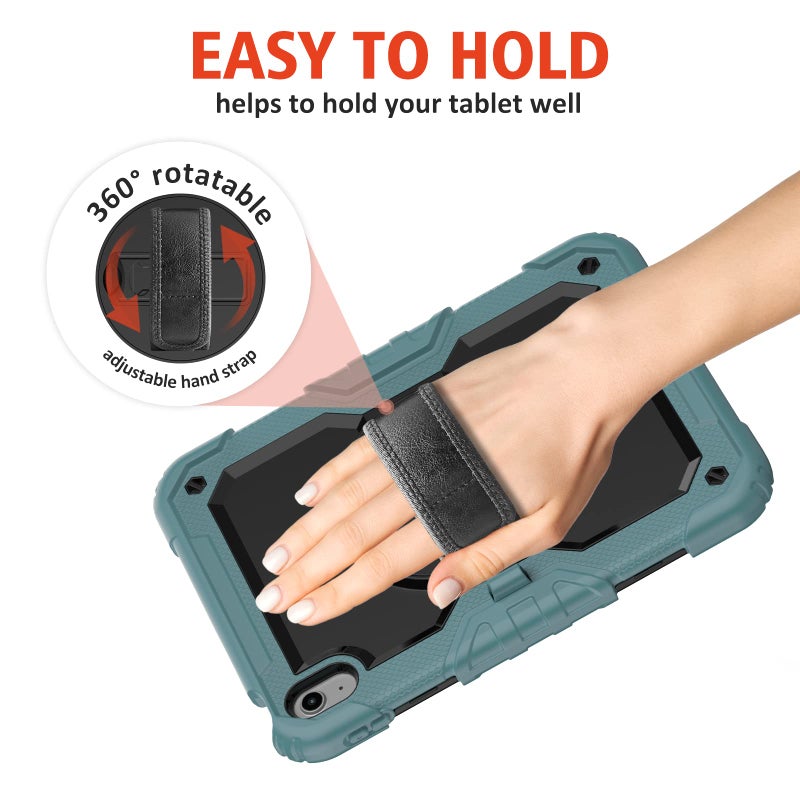 Ambison Case for iPad (A16) 11th/10th Generation 11''/10.9'' 2025/2022, [Kid Proof] Full Body Protective Case with 9H Tempered Glass Screen Protector, 360Â° Rotatable Kickstand & Hand Strap (Teal) - Image 3