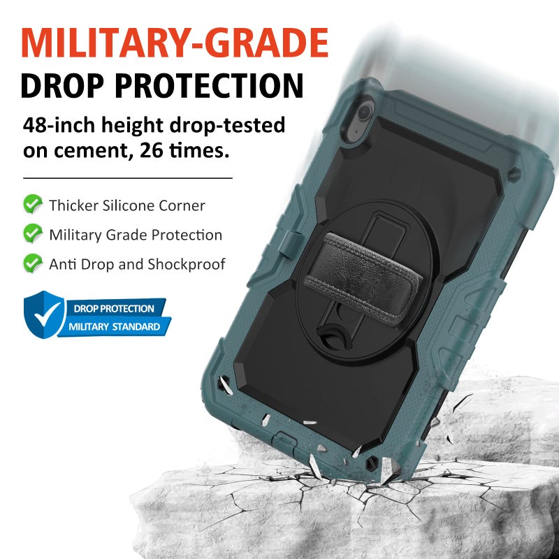 Ambison Case for iPad (A16) 11th/10th Generation 11''/10.9'' 2025/2022, [Kid Proof] Full Body Protective Case with 9H Tempered Glass Screen Protector, 360Â° Rotatable Kickstand & Hand Strap (Teal) - Image 4