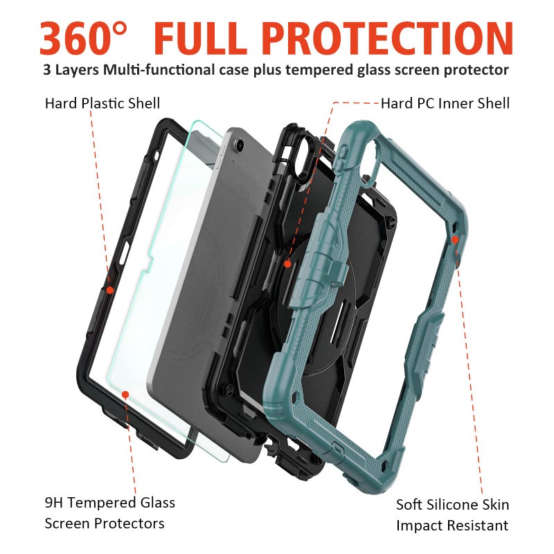 Ambison Case for iPad (A16) 11th/10th Generation 11''/10.9'' 2025/2022, [Kid Proof] Full Body Protective Case with 9H Tempered Glass Screen Protector, 360Â° Rotatable Kickstand & Hand Strap (Teal) - Image 5