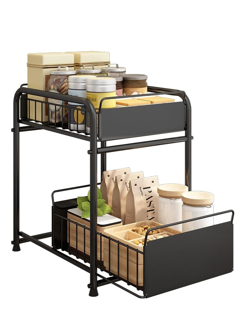 Reko Kitchen countertop storage rack,2-Tier Under Sink Organizers And Storage With Sliding Storage Drawer,Desktop Organizer for Kitchen & Bathroom (Black)  - Image 1