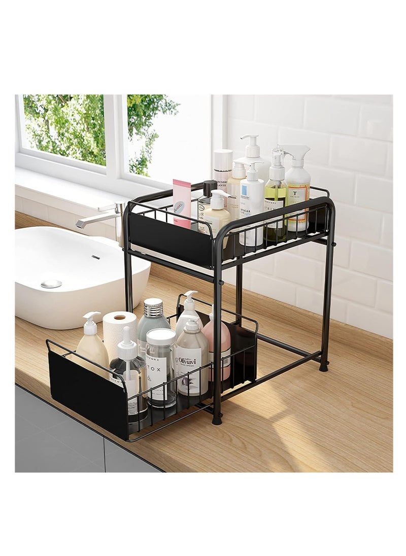Reko Kitchen countertop storage rack,2-Tier Under Sink Organizers And Storage With Sliding Storage Drawer,Desktop Organizer for Kitchen & Bathroom (Black)  - Image 2