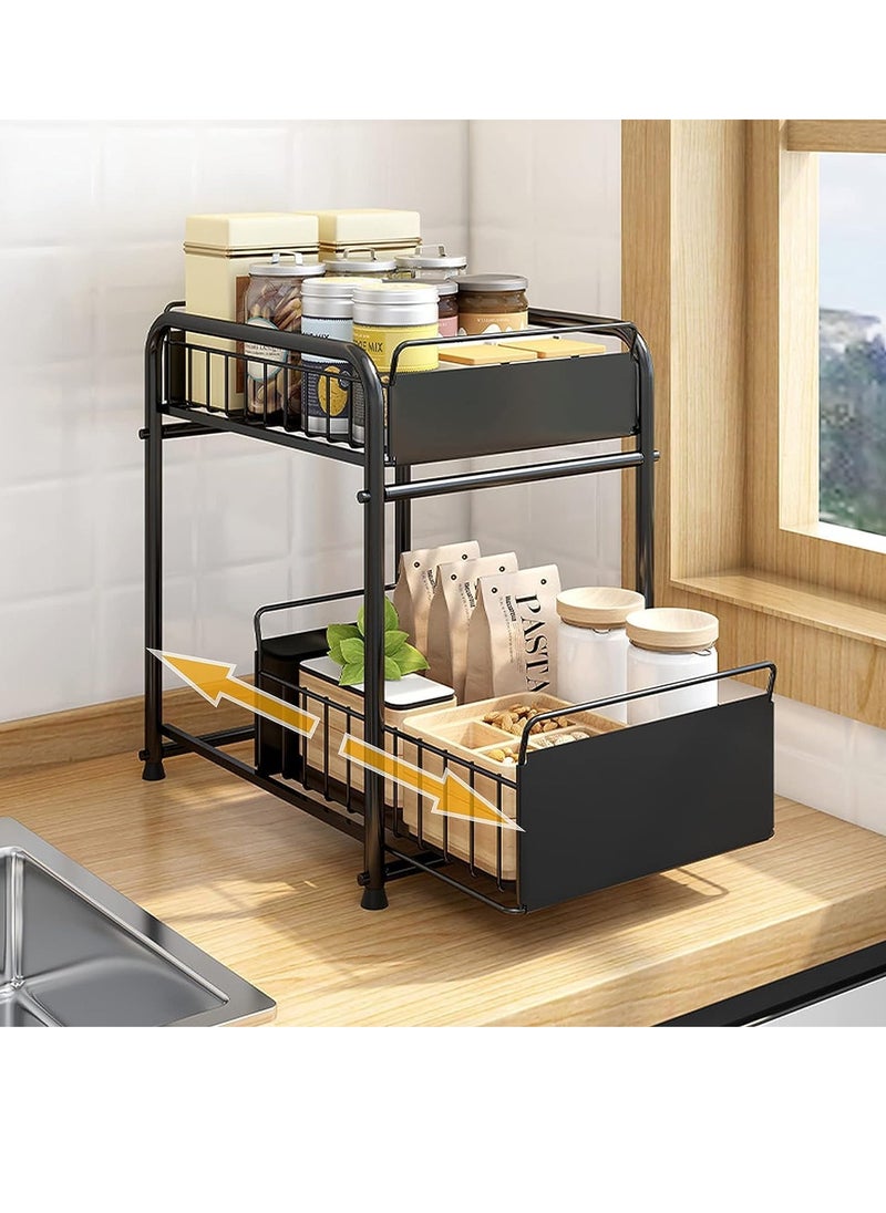 Reko Kitchen countertop storage rack,2-Tier Under Sink Organizers And Storage With Sliding Storage Drawer,Desktop Organizer for Kitchen & Bathroom (Black)  - Image 4