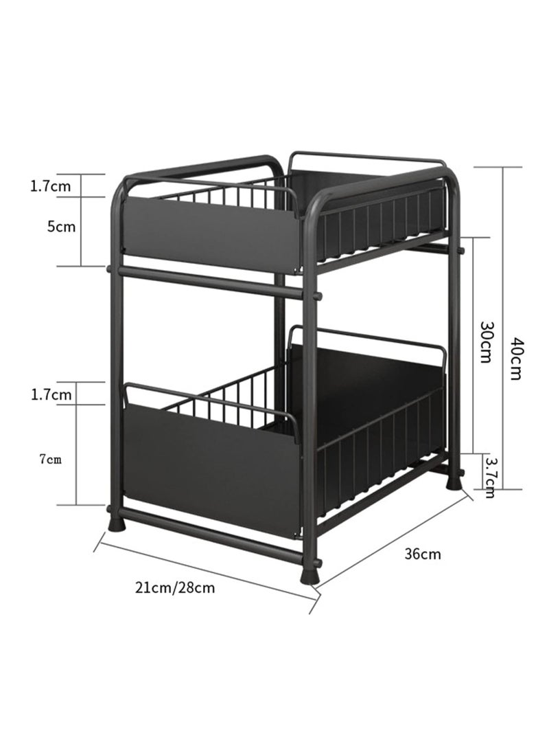 Reko Kitchen countertop storage rack,2-Tier Under Sink Organizers And Storage With Sliding Storage Drawer,Desktop Organizer for Kitchen & Bathroom (Black)  - Image 5