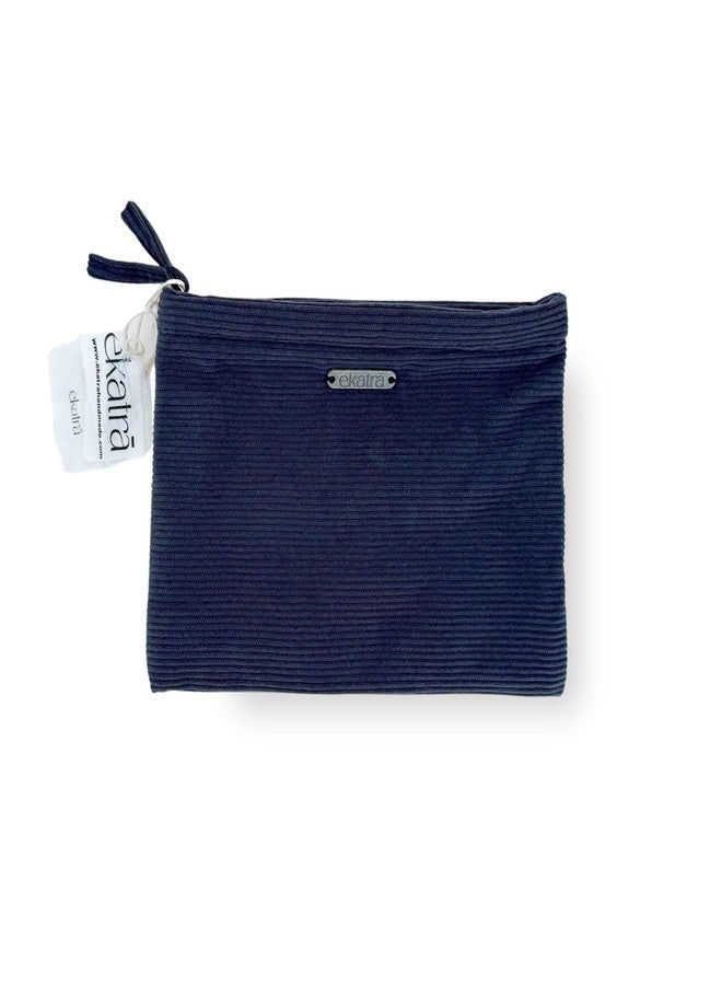 Ekatra Corduroy Pouch | 2 Pockets | 9x7 Inches | Metal Zipper | Handcrafted Cotton Travel Organizer | Multipurpose Makeup Pouch, Pencil Case, Cosmetic Bag for Women, Girls & Daily Use - Vincent Blue - Image 1