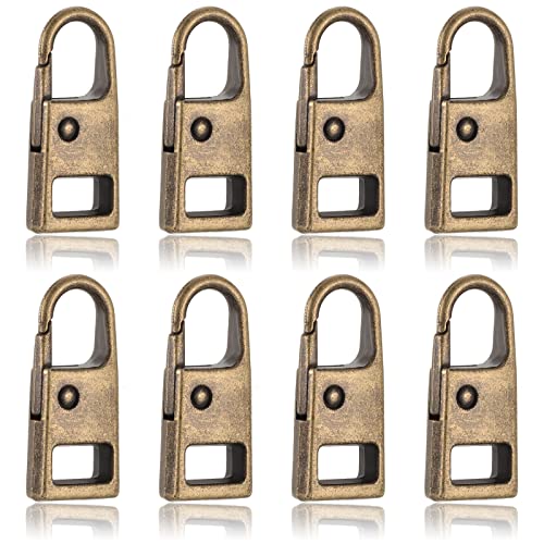 WILLBOND 8 Pieces Zipper Pull Replacement Zipper Repair Kit Slider Metal Handle Mend Fixer Detachable Head Pull Tab for Luggage Backpack Jacket Coat(Bronze) - Image 1
