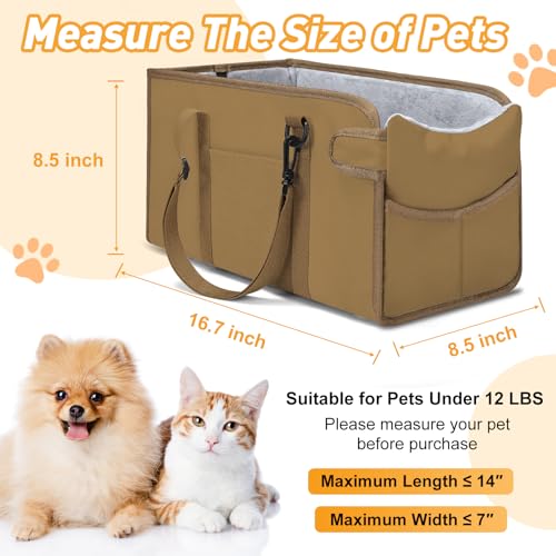 NECKORY Portable Dog Car Seat for Small Dogs - Adjustable Safety Leash, Washable Cushion & Storage Pocket - Pet Booster Seat for Car Travel- Khaki - Image 2