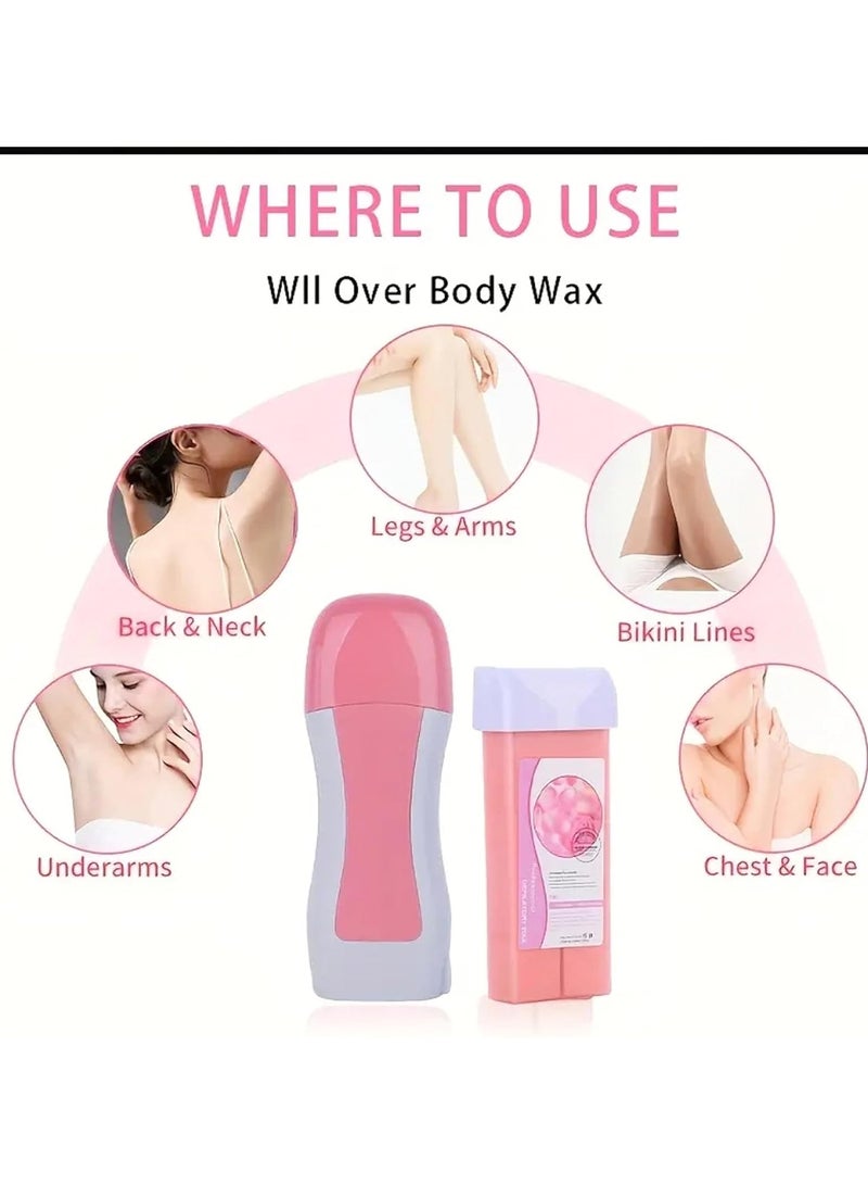ORiTi 2-In-1 Professional Roller Depilatory Wax Set Pink/White - Image 4