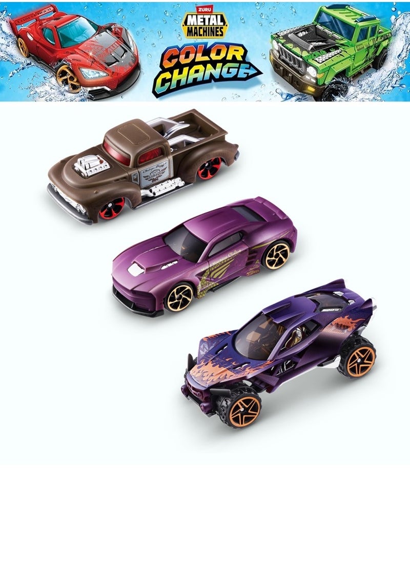 METAL MACHINES COLOR CHANGE Mini Racing Car Toy 1/64 - Pack of 3 - S4(Color/Style May Vary)