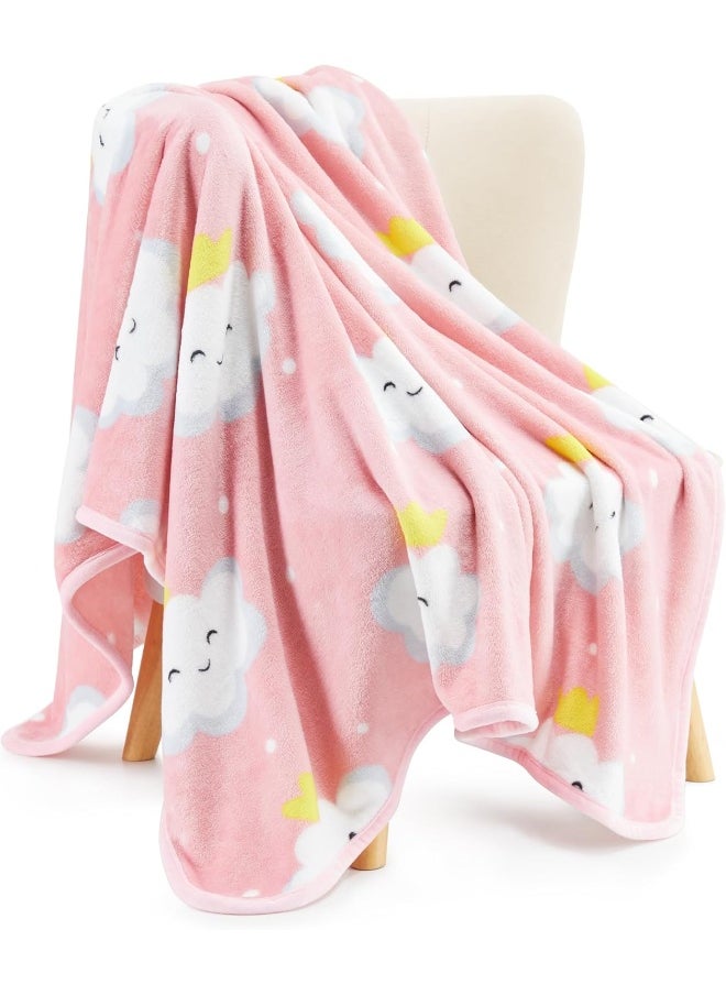 TILLYOU TILLYOU Micro-Fleece Plush Soft Baby Blanket Allergy-Free Fluffy Warm Toddler Bed/Crib Blanket, Oversized Lightweight Flannel Daycare Nap Blanket/Kids Sleeping/Tummy Time Blanket, 39x47 Pink Cloud  - Image 1