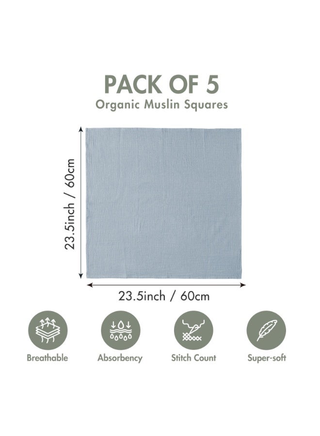 5 Pack Muslin Swaddle Blankets for Baby Girls Boys, Receiving Blanket Large 23.5 x 23.5 inches, Soft Breathable Muslin Baby Blanket for Unisex Newborn - Image 2