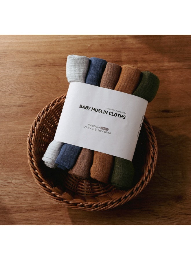 5 Pack Muslin Swaddle Blankets for Baby Girls Boys, Receiving Blanket Large 23.5 x 23.5 inches, Soft Breathable Muslin Baby Blanket for Unisex Newborn - Image 5