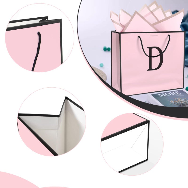 QLSKO Personalized Initial Paper Bag for Women Grils,Monogrammed Gift Bag with Bow Ribbon,Wrapping Tissue and Card Matching Envelope Sticker (Pink, D-Medium) - Image 3