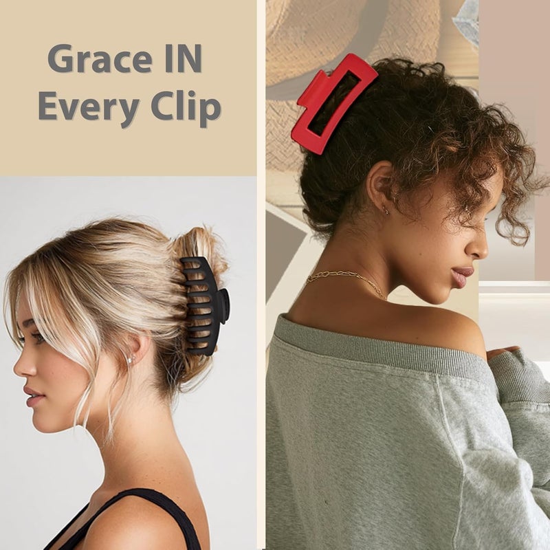 TOCESS 8 Pack Jumbo Hair Claw Clips for Women, Big 4.33 Inch Matte Finish Claw Clips, Durable Non-Slip Rectangle Claw Set for All Girls Hair Types like Thick, Thin, Wavy, or Straight Hair - Image 4
