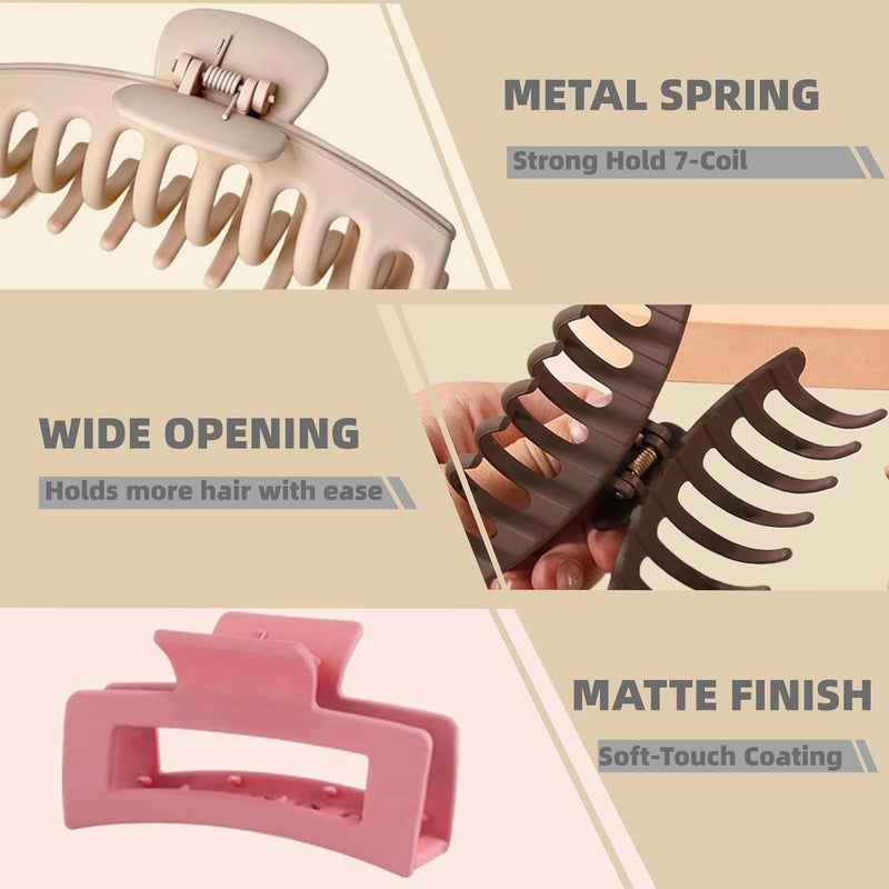 TOCESS 8 Pack Jumbo Hair Claw Clips for Women, Big 4.33 Inch Matte Finish Claw Clips, Durable Non-Slip Rectangle Claw Set for All Girls Hair Types like Thick, Thin, Wavy, or Straight Hair - Image 3