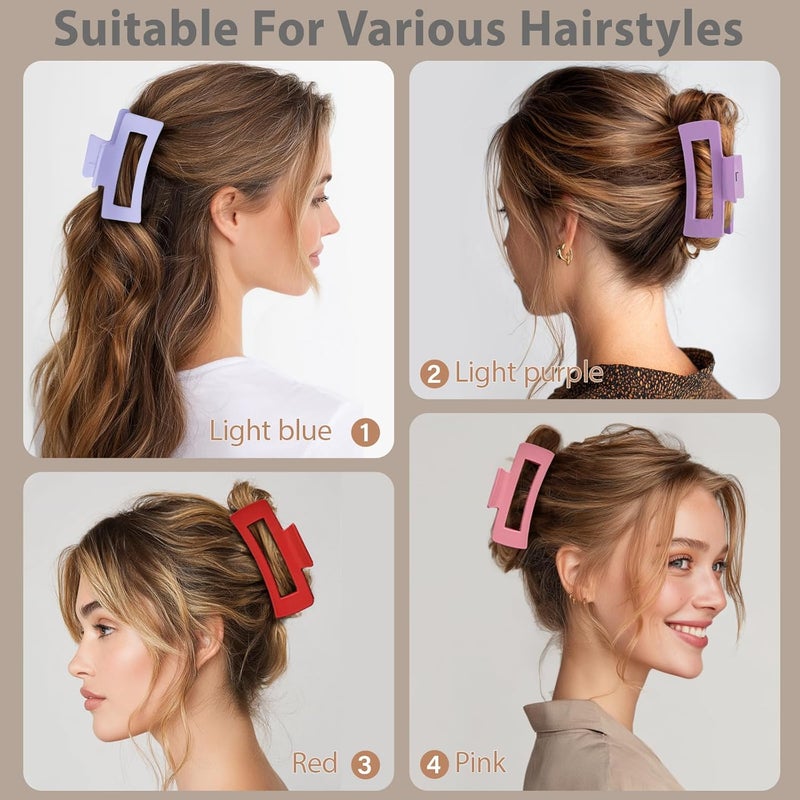 TOCESS 8 Pack Jumbo Hair Claw Clips for Women, Big 4.33 Inch Matte Finish Claw Clips, Durable Non-Slip Rectangle Claw Set for All Girls Hair Types like Thick, Thin, Wavy, or Straight Hair - Image 5