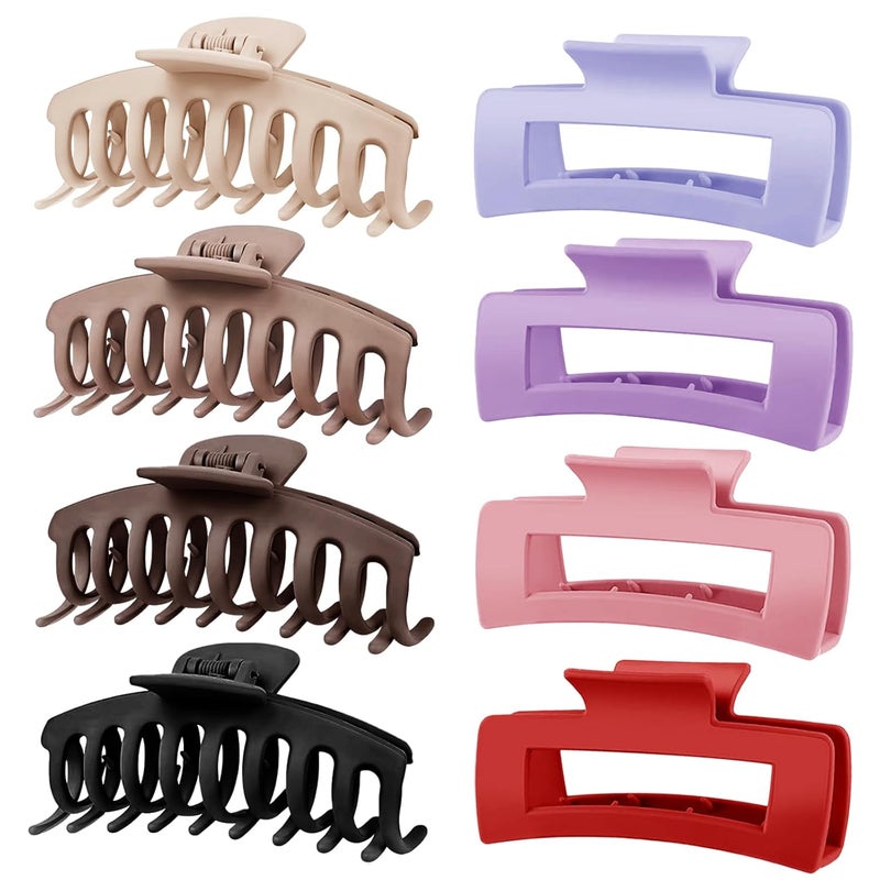 TOCESS 8 Pack Jumbo Hair Claw Clips for Women, Big 4.33 Inch Matte Finish Claw Clips, Durable Non-Slip Rectangle Claw Set for All Girls Hair Types like Thick, Thin, Wavy, or Straight Hair - Image 1