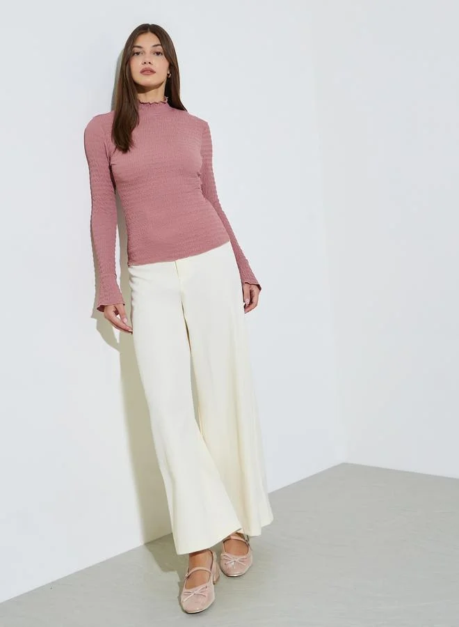 Styli Pink Textured High Neck Knit Top