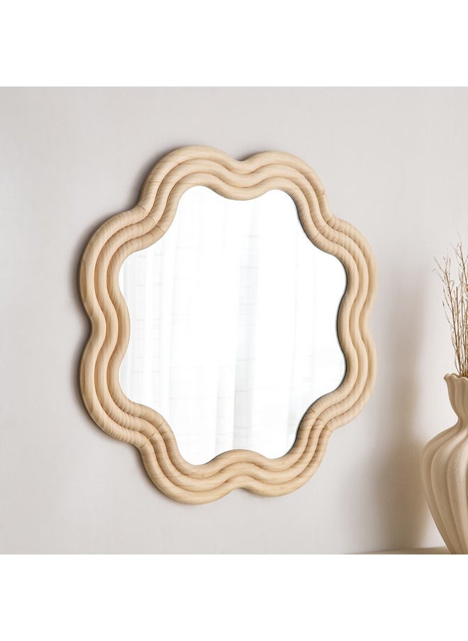 Home Box Posco Pine Wood Wavy Mirror 60 x 60 cm  - Image 1