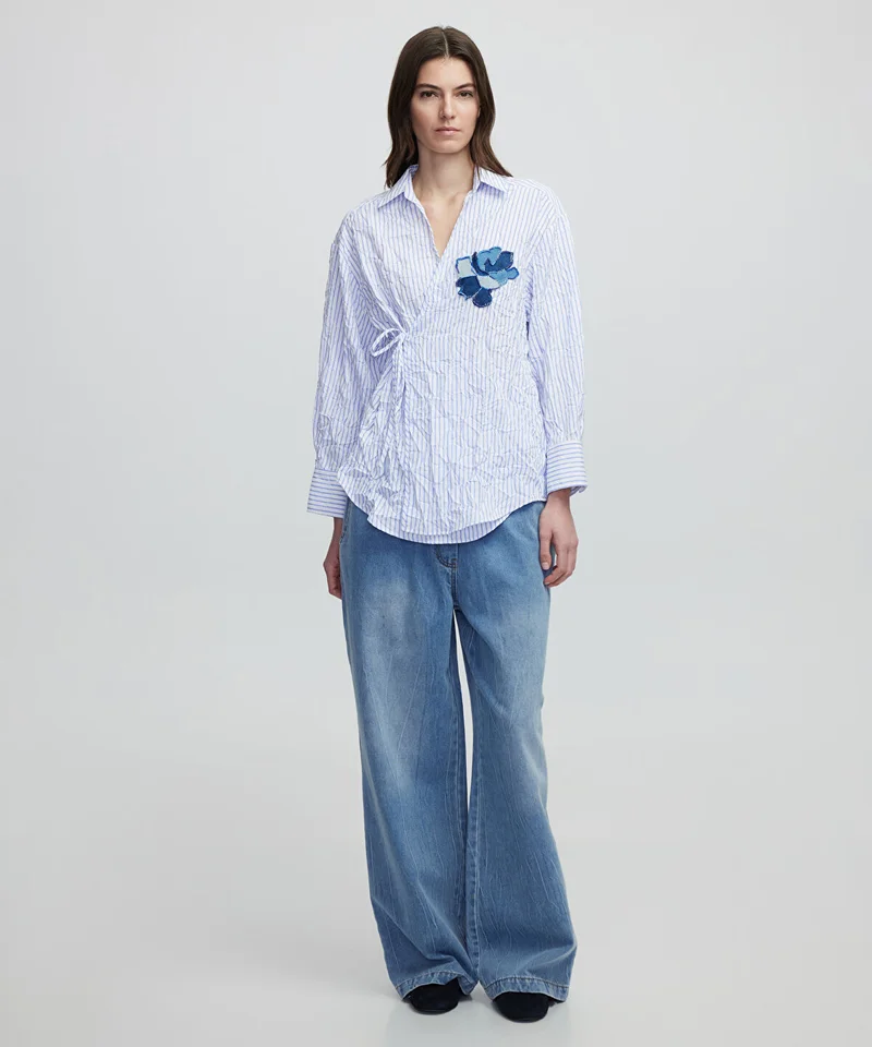 Ipekyol Striped Blouse With Denim Applique