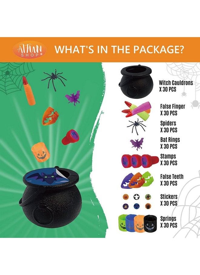 ATFUNSHOP - 240 Pcs Halloween Party Favors 30 Pack Prefilled Small Plastic Witch Cauldron Halloween Toys In Bulk Halloween Prizes Gifts Miniatures For Kids Trick Or Treat - Image 1
