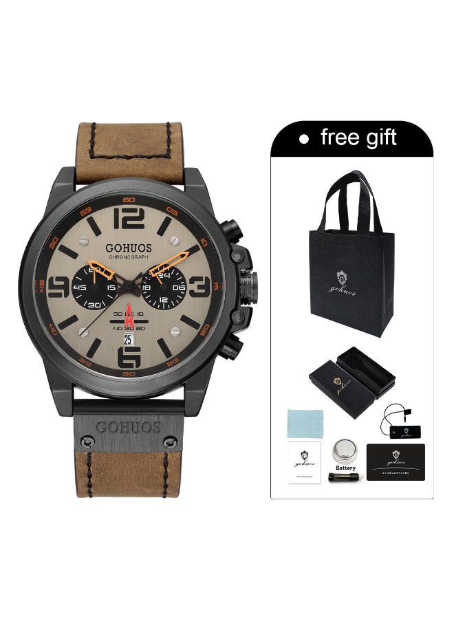 جوهوس ساعة يد كرونوغراف فاخرة للرجال من الجلد المقاوم للماء مع ساعة توقيت عسكرية ساعة يد كوارتز عصرية للرجال - 48 مم - Image 2