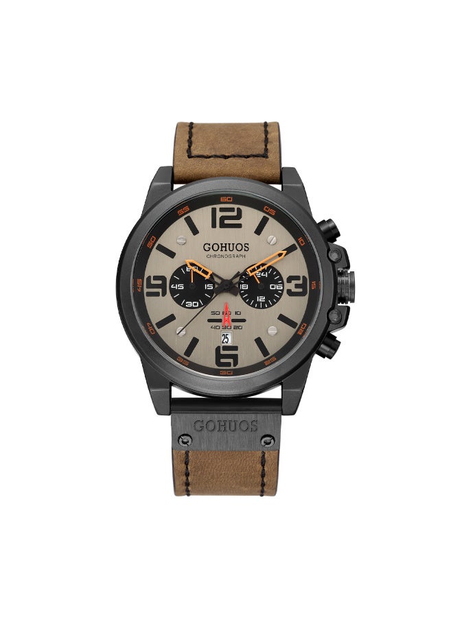 جوهوس ساعة يد كرونوغراف فاخرة للرجال من الجلد المقاوم للماء مع ساعة توقيت عسكرية ساعة يد كوارتز عصرية للرجال - 48 مم - Image 3