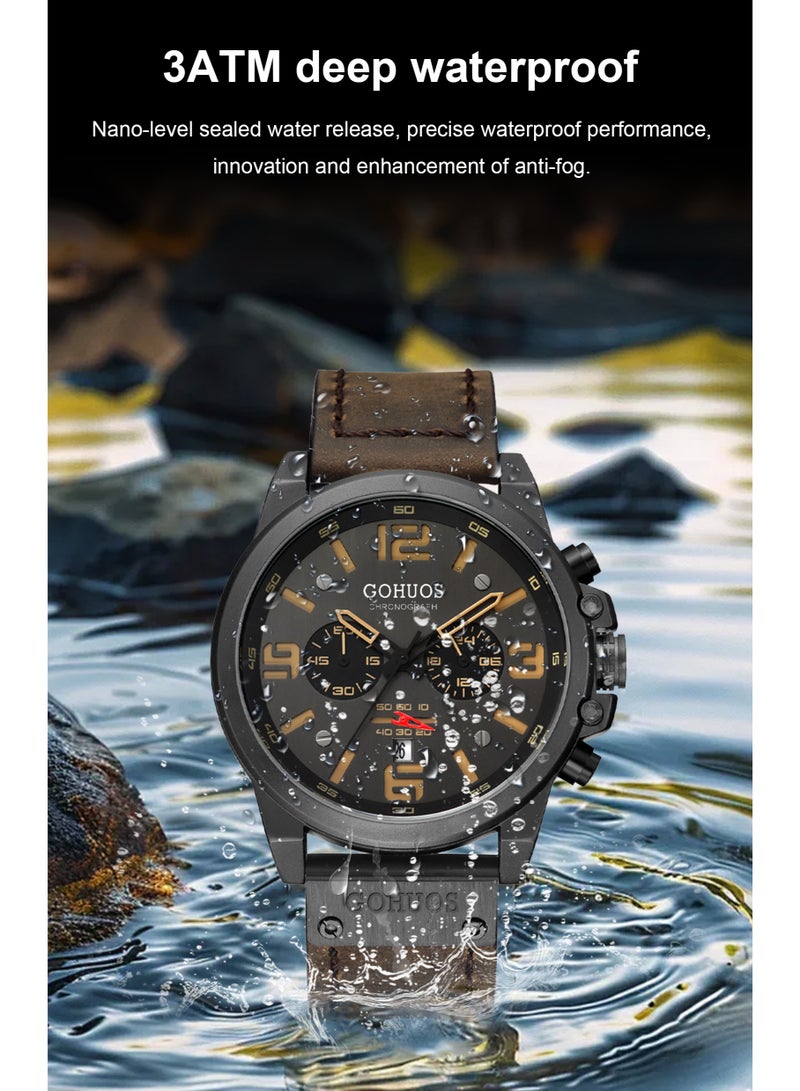 جوهوس ساعة يد كرونوغراف فاخرة للرجال من الجلد المقاوم للماء مع ساعة توقيت عسكرية ساعة يد كوارتز عصرية للرجال - 48 مم - Image 5