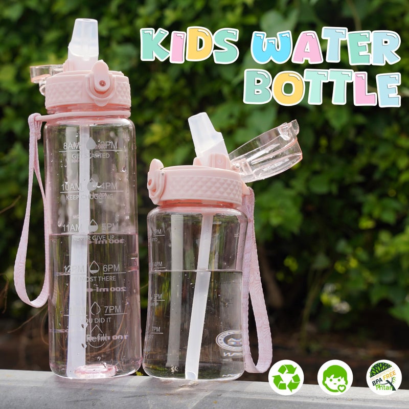 OLDLEY 17oz Kids Water Bottle for school Girls Boys, Motivational Water Bottles With Silicone Straw, Leak-Proof Tritan BPA-Free, Reusable water bottles for kids, Cherry Blossom - Image 2