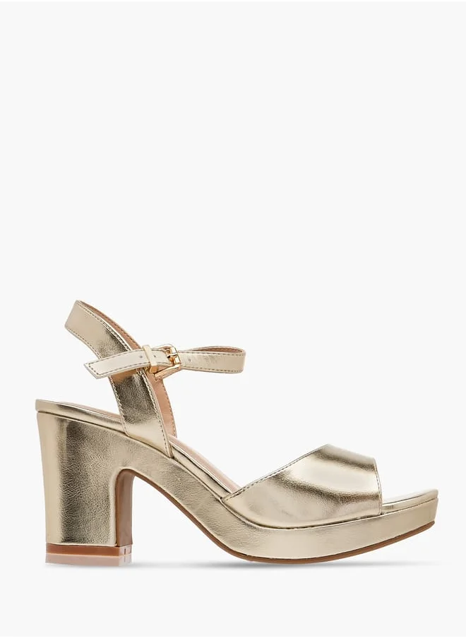 سيليست Women's Textured Sandals with Block Heels and Buckle Closure