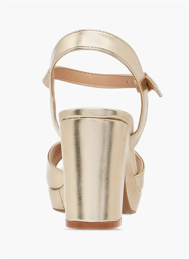 سيليست Women's Textured Sandals with Block Heels and Buckle Closure
