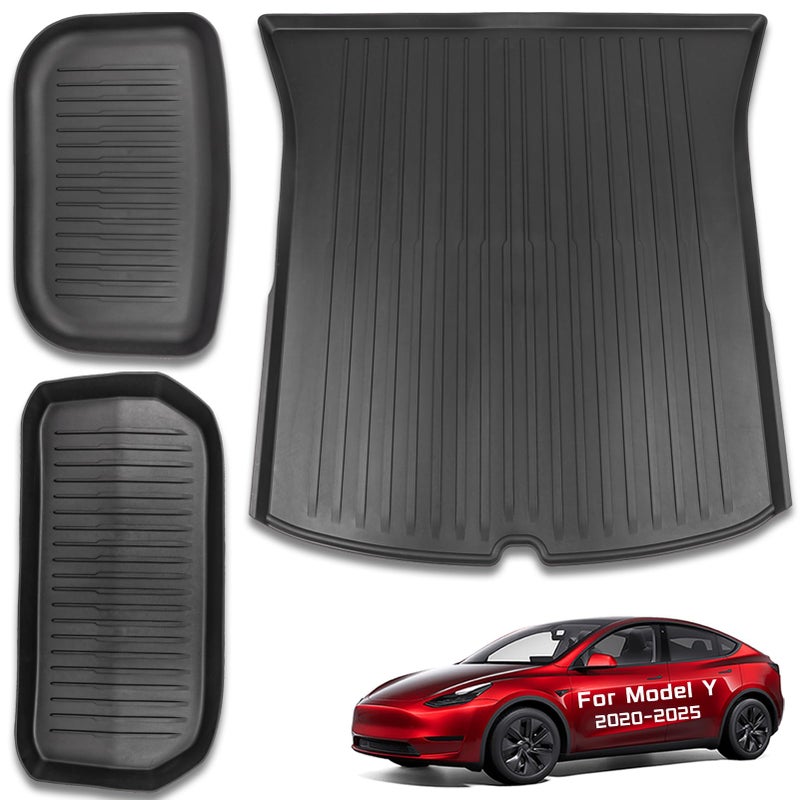 CYBERBEANS All Weather Cargo Liners for Tesla Model Y Trunk MatsFront and Rear Frunk Trunk Tray Mats Protector 2021 2022 2023 2024 2025 Accessories