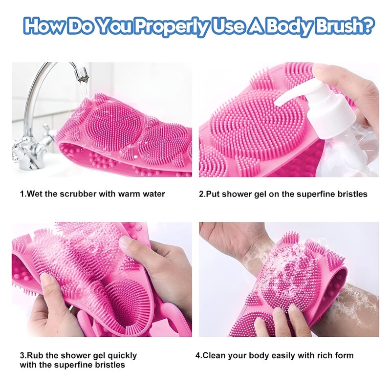 HOMEZSTYLE Silicone Body Scrubber Double Side Bathing Brush for Skin Deep Cleaning Massage, Dead Skin Removal (pack of 2) - Image 5