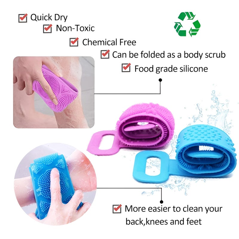 HOMEZSTYLE Silicone Body Scrubber Double Side Bathing Brush for Skin Deep Cleaning Massage, Dead Skin Removal (pack of 2) - Image 4