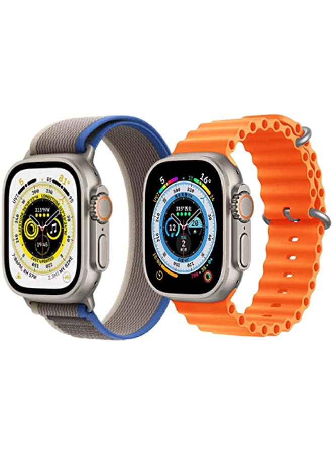 IAF Nylon G-hook Loop Buckle Watch Strap Black Silicone Ocean Band Strap Orange Set of 2 for Apple Watch Ultra 8 49mm