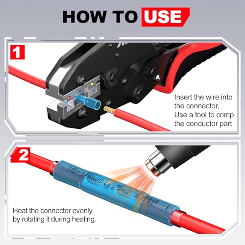 AIRIC Heat Shrink Butt Connectors 26-24AWG, 100 Pcs Waterproof Electrical Crimp Splice Terminal for Auto Repair, Insulated Marine Grade Connector for 26,24 Gauge Wire, Wiring Crimps Terminals White - Image 5