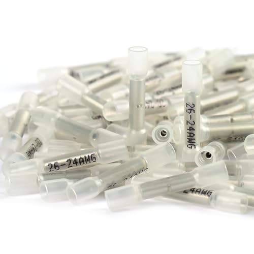 AIRIC Heat Shrink Butt Connectors 26-24AWG, 100 Pcs Waterproof Electrical Crimp Splice Terminal for Auto Repair, Insulated Marine Grade Connector for 26,24 Gauge Wire, Wiring Crimps Terminals White - Image 1