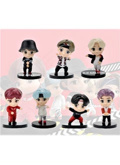Blue Aura Blue Aura BTS Figures Mic Drop Version Set of 7 Tiny Tan Dolls BTS Figurines Cake Topper Gifting & Collectible Height - 7.8CM Multicolour PVC (BTS Mic Drop)  - Image 1
