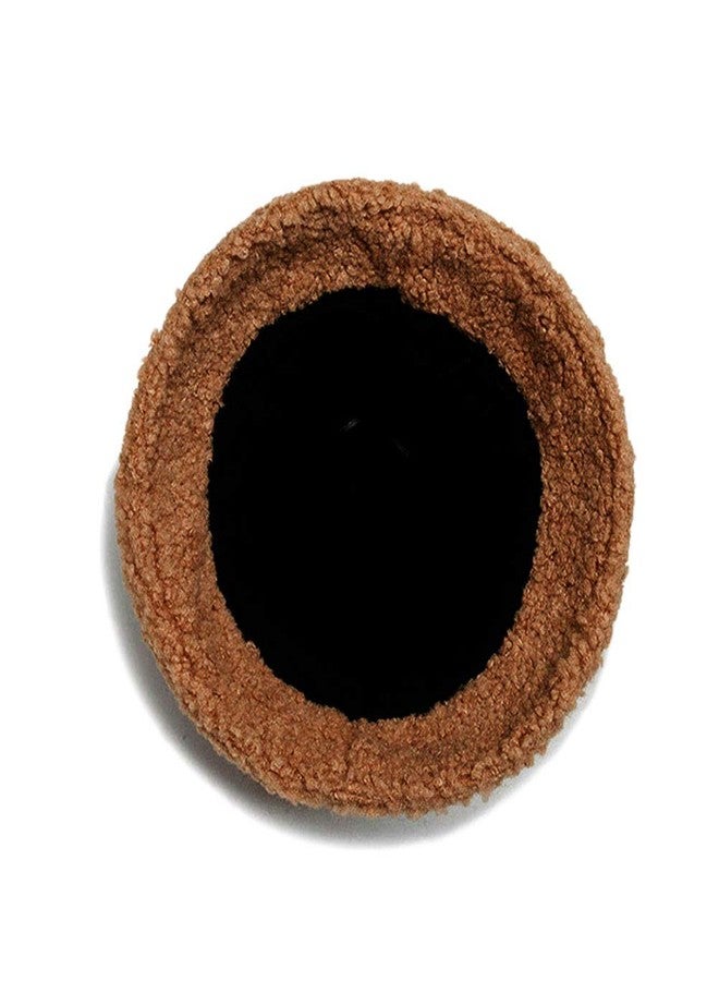 قبعة دلو شتوية من نيو فانسي للنساء والفتيات، مصنوعة من الفرو الصناعي المجعد وجلد الغنم، قبعة صياد دافئة، لون بني - Image 5