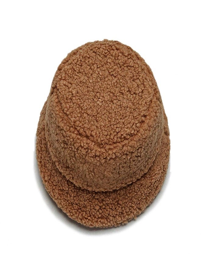 قبعة دلو شتوية من نيو فانسي للنساء والفتيات، مصنوعة من الفرو الصناعي المجعد وجلد الغنم، قبعة صياد دافئة، لون بني - Image 2