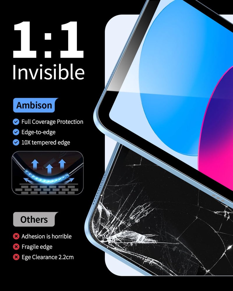 Ambison 2 Pack Screen Protector for iPad 11th/10th Gen A16 (11/10.9 Inch, 2025/2022) ï½œBubble-Free Application with UltraFit Trayï½œHD Clearï½œApple Pencil Supportï½œCase Compatibleï½œ10X Stronger Tempered Glass Protection - Image 5