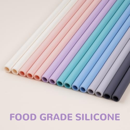 Tomorotec 15PCS Reusable Silicone Drinking Straws w/ 2 Brushes, Fit for Stanley Tumbler 40oz 30oz 20oz, 12" Long Customizable for Various Drinkware, Dishwasher Safe, BPA-Free, Safe for Teeth (Macaron) - Image 2