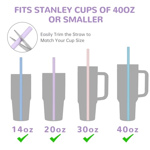 Tomorotec 15PCS Reusable Silicone Drinking Straws w/ 2 Brushes, Fit for Stanley Tumbler 40oz 30oz 20oz, 12" Long Customizable for Various Drinkware, Dishwasher Safe, BPA-Free, Safe for Teeth (Macaron) - Image 3