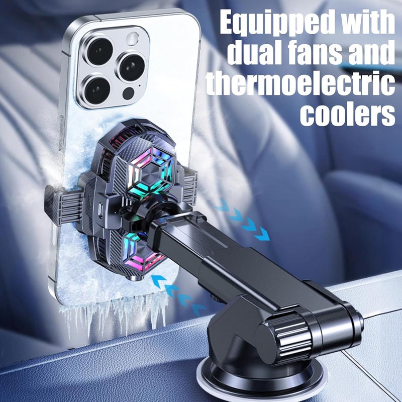 7JI OBEST Phone cooler stand for car, Mobile Holder with Cooling Fan, 360° Rotating, Phone Mount for Dashboard Windshield, Suction cup USB plug, Semiconductor Radiator, Universal for 4.7-6.8 inch Mobile - Image 5